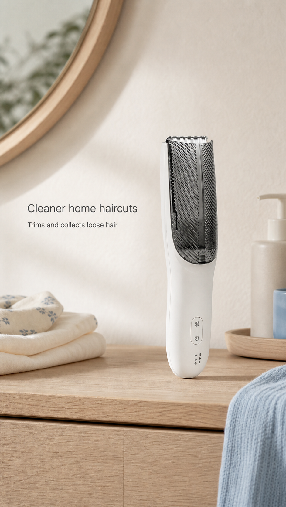 CW003 hair-collecting children's clipper in a warm nursery setting