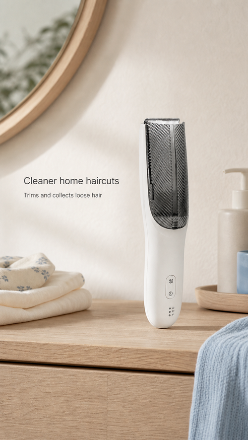 CW003 hair-collecting children's clipper in a warm nursery setting
